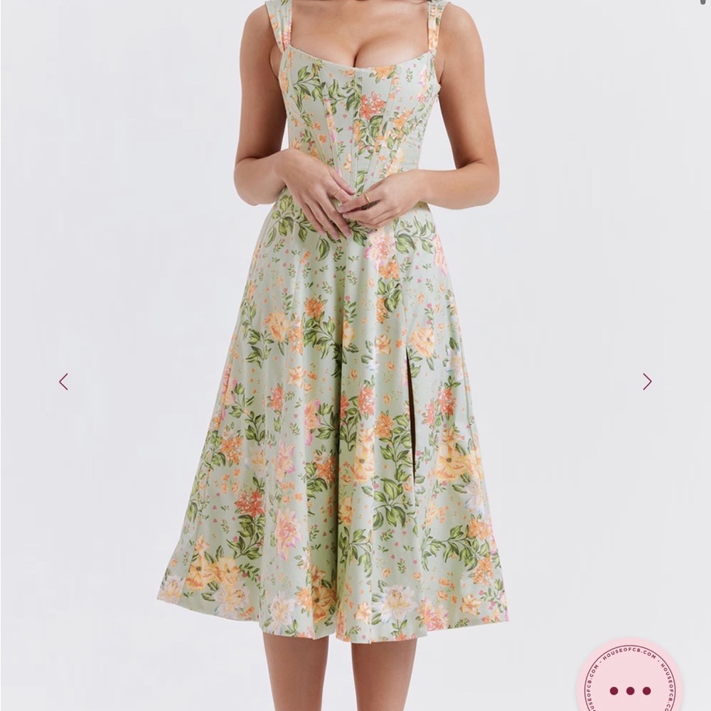 House of CB Saira Light Jade Print Midi Sundress